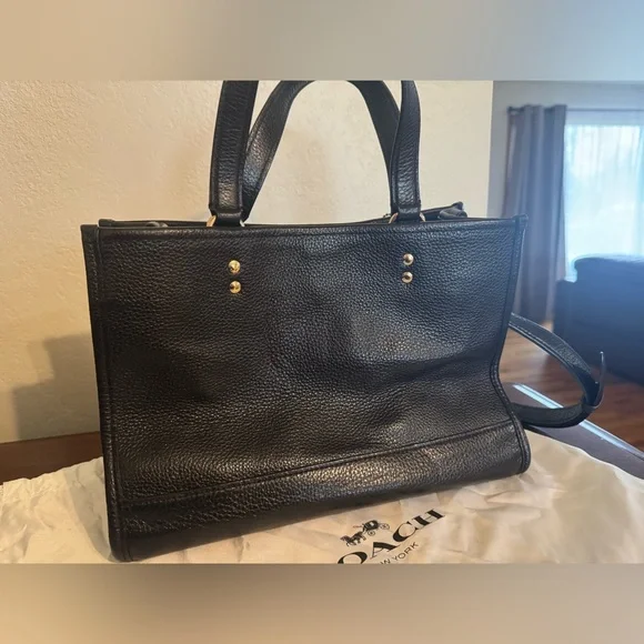 COACH Black Leather Dempsey Tote with Detachable Crossbody Strap - Picture 5 of 9